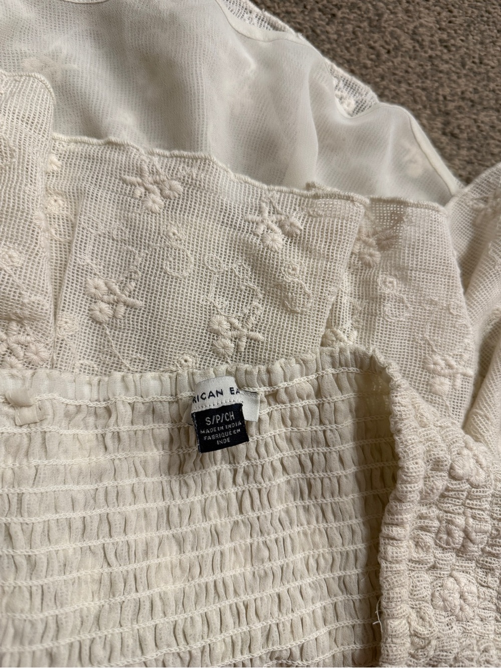 American Eagle white mini tube top babydoll with small floral embroidery, size S - Picture 3 of 3